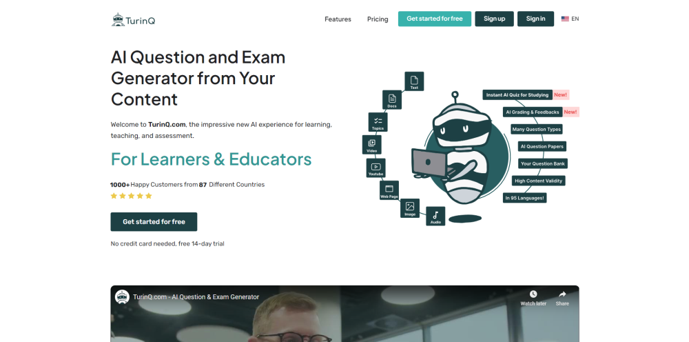 Turinq Com Ai Question And Exam Generator website screenshot
