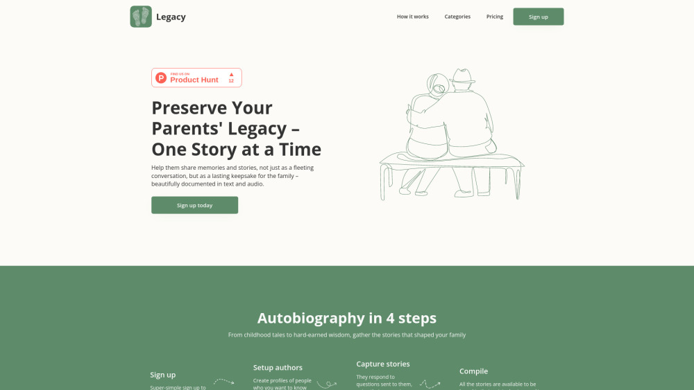 The Legacy App website screenshot