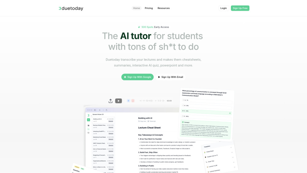 Duetoday website screenshot