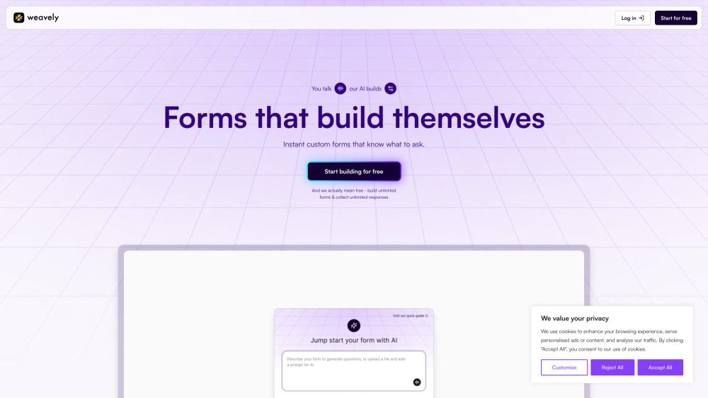 Weavely Ai website screenshot