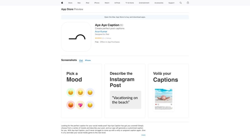 Aye Aye Caption website screenshot