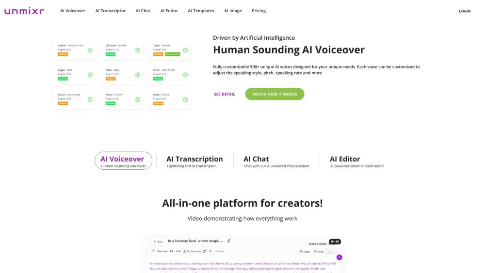 Unmixr Ai website screenshot