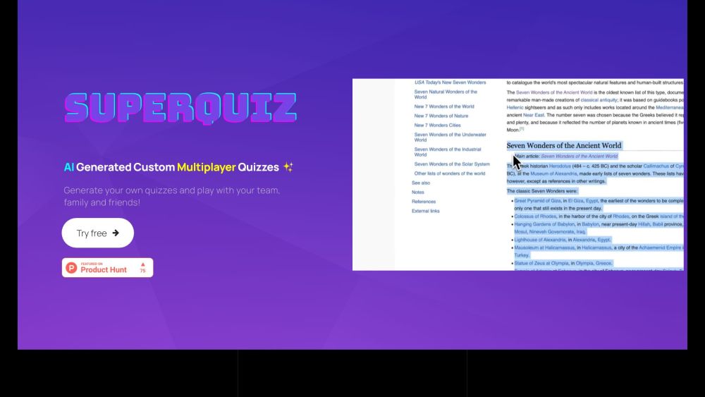 Superquiz website screenshot