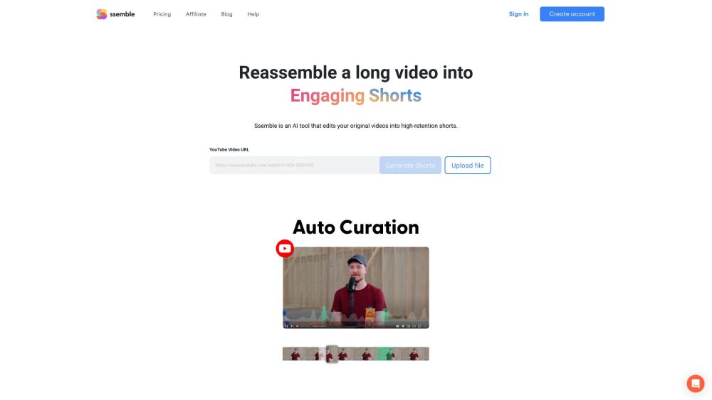 Ssemble Youtube Shorts Maker website screenshot