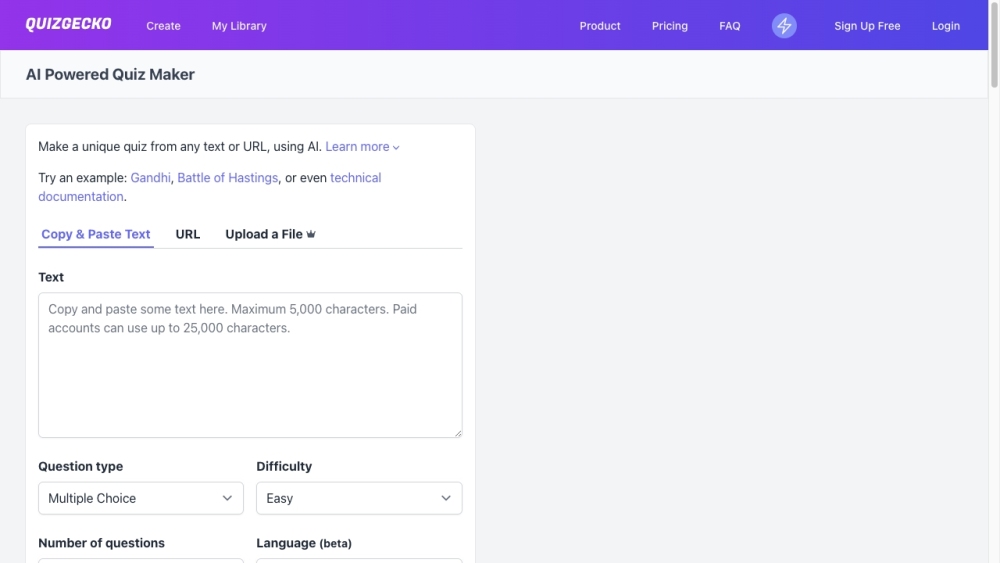 Quizgecko website screenshot