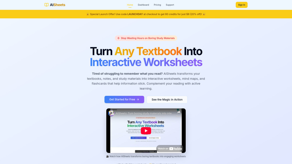 Aisheets Study website screenshot