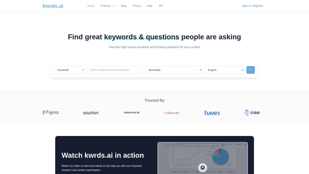 Kwrds Ai website screenshot