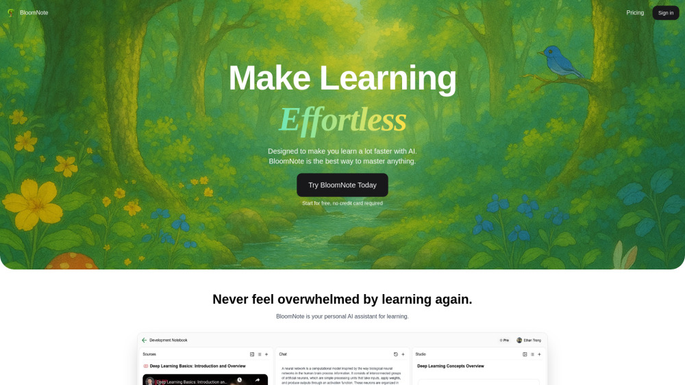 Bloomnote website screenshot
