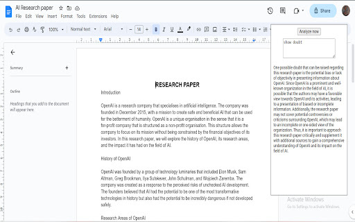 Chatgpt Google Doc Analyser website screenshot