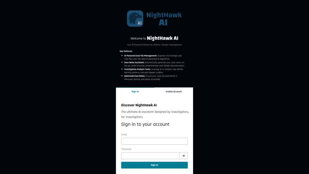Nighthawk Ai For Private Investigators website screenshot