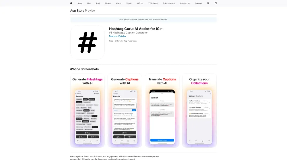 Hashtag Guru Ai Assist For Ig website screenshot