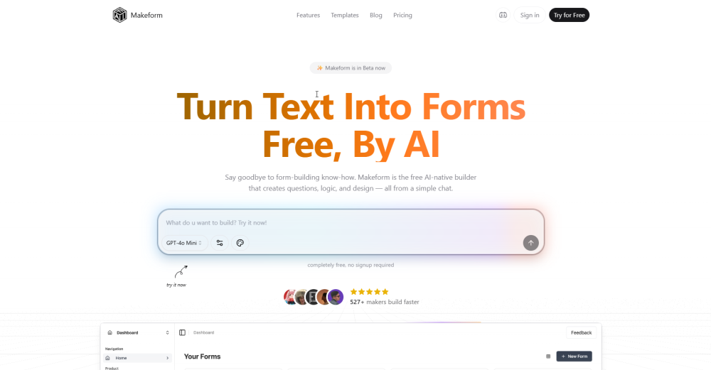 Makeform website screenshot
