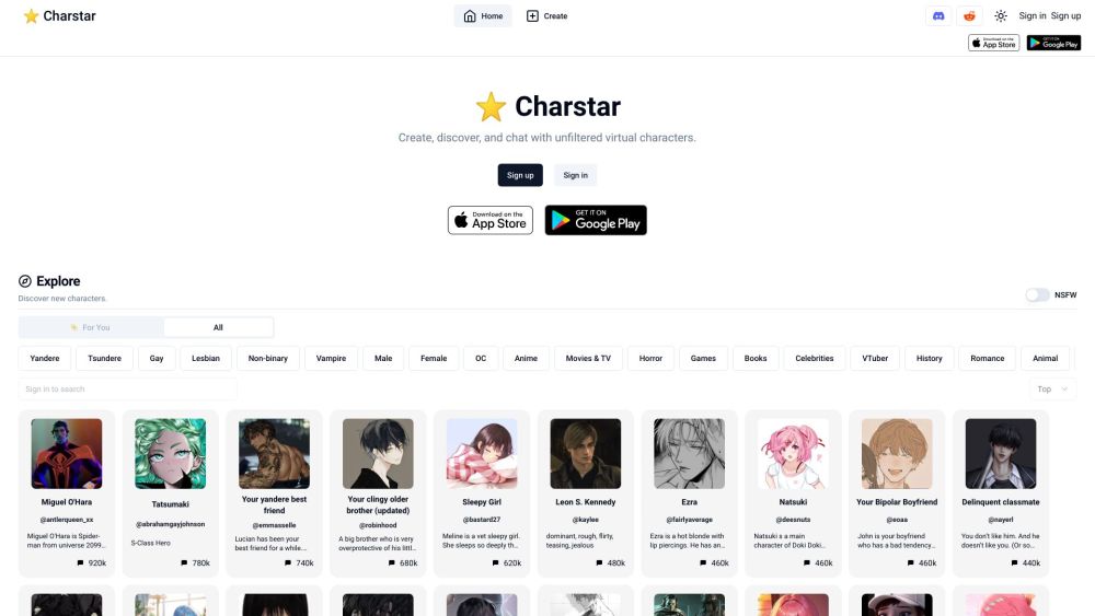 Charstar website screenshot