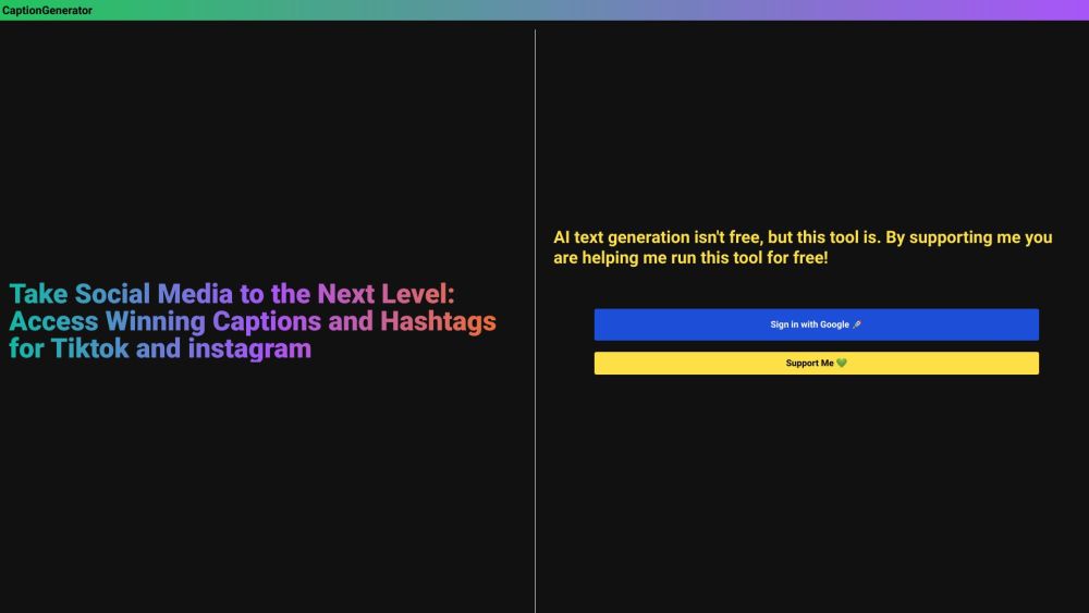 Caption Hashtag Generator website screenshot