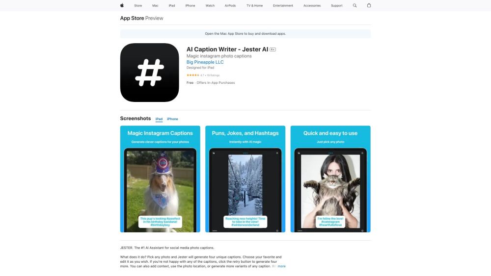 Jester Ai Caption Writer website screenshot