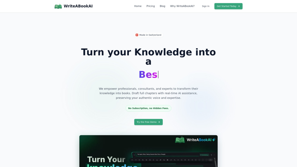 Writeabookai website screenshot