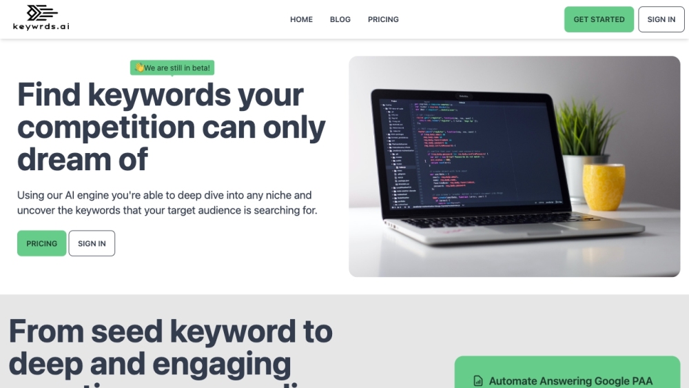 Keywrds Ai website screenshot