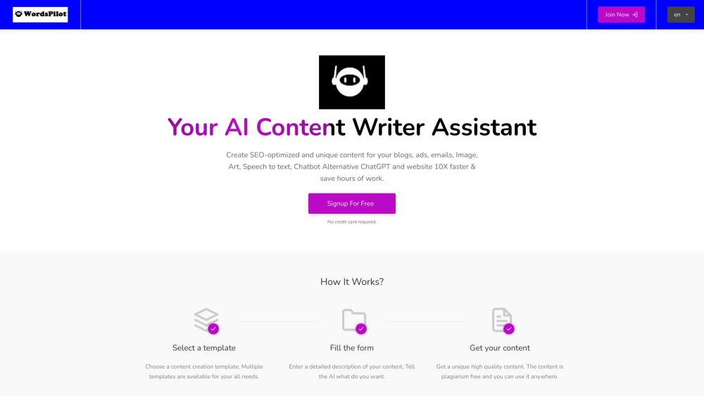 Wordspilot website screenshot