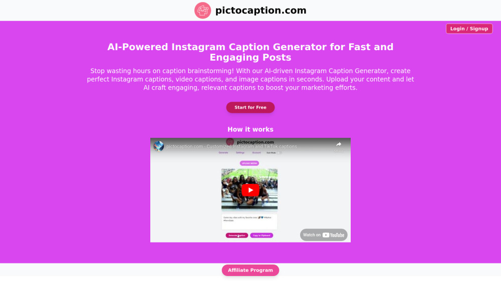 Pictocaption website screenshot