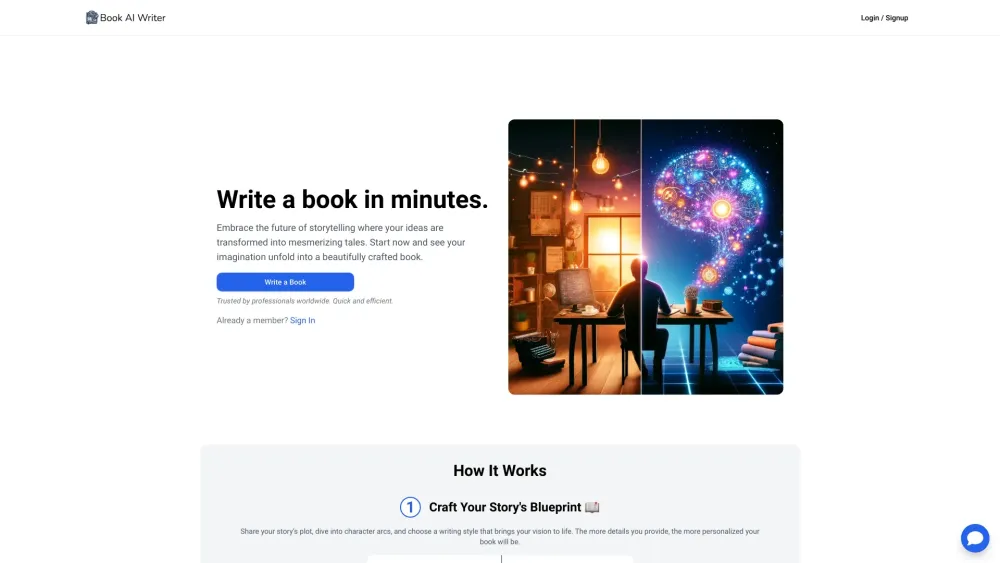 Book Ai Writer website screenshot