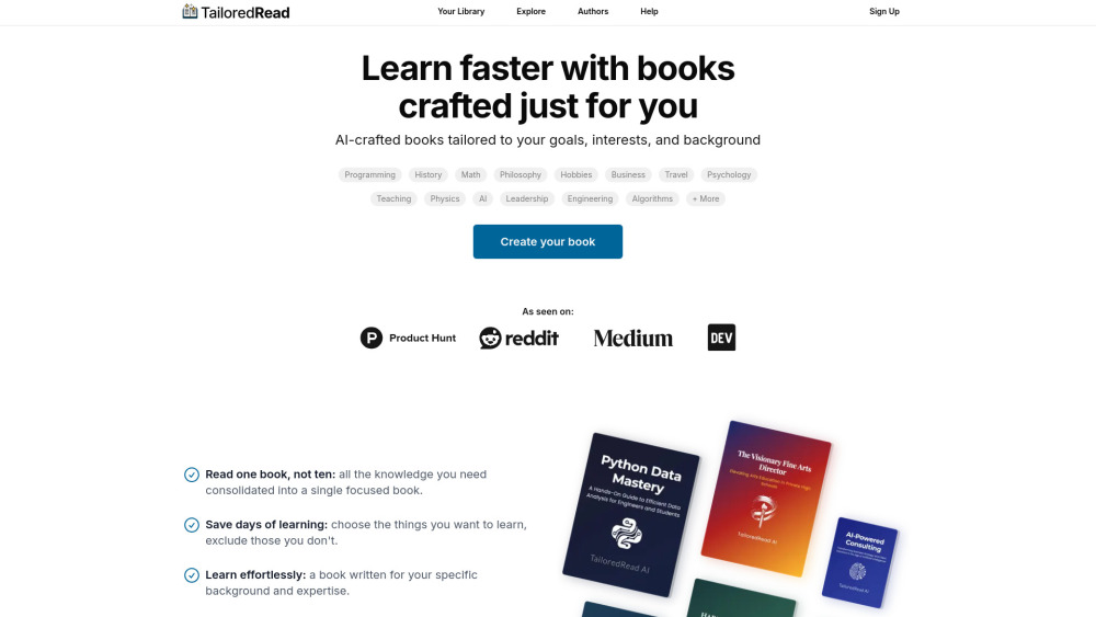 Tailoredread website screenshot