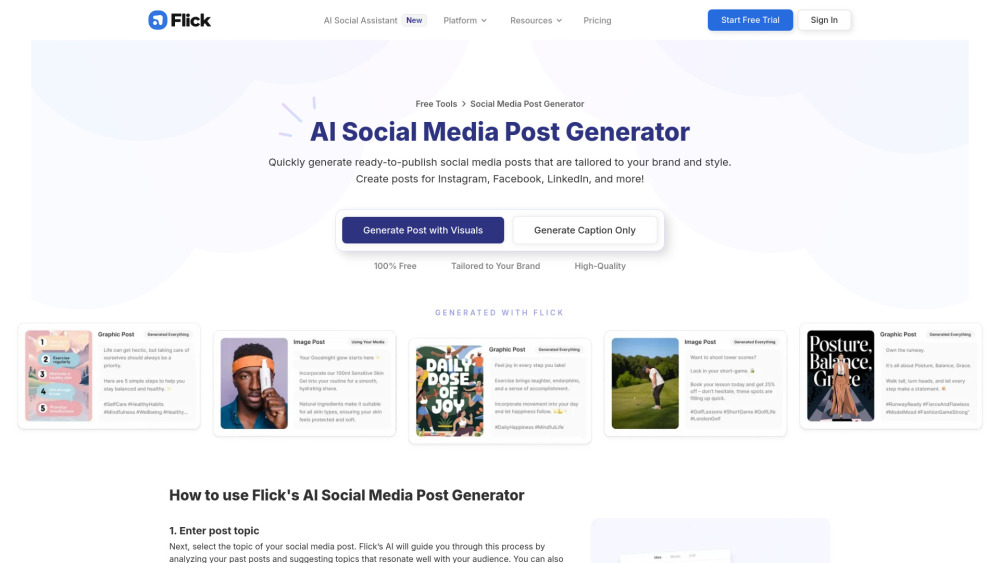 Ai Social Post Generator website screenshot