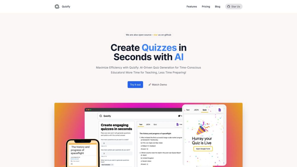 Quizify website screenshot