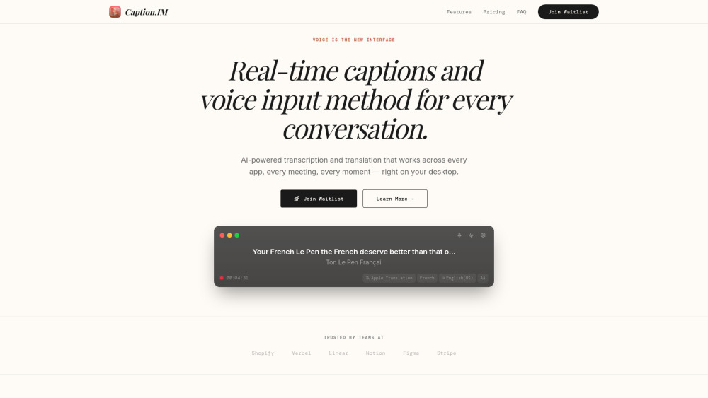 Caption Im website screenshot