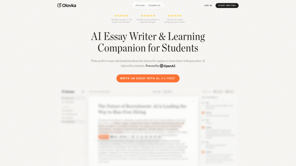 Olovka Ai Essay Writer website screenshot