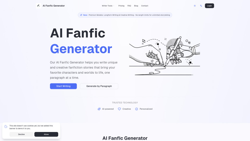 Fanfic Generator website screenshot