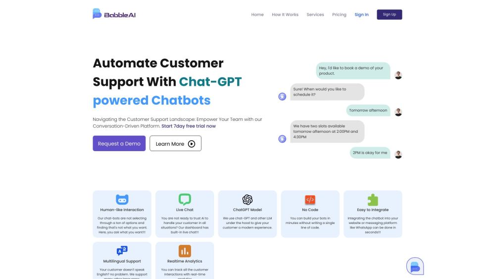 Babble Ai Chat Gpt Based Chatbots website screenshot