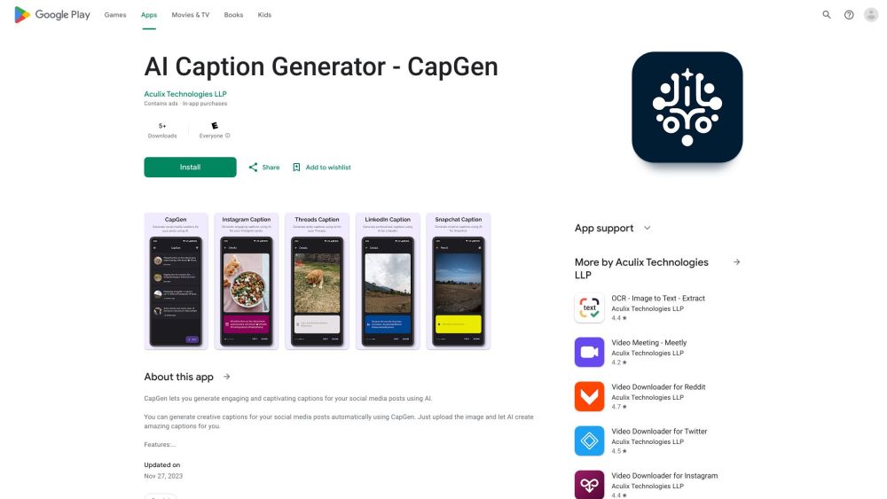 Capgen Ai Caption Generator website screenshot