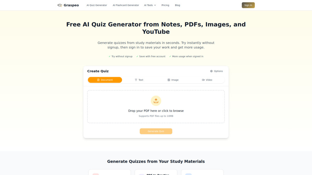 Ai Quiz Generator 1 website screenshot