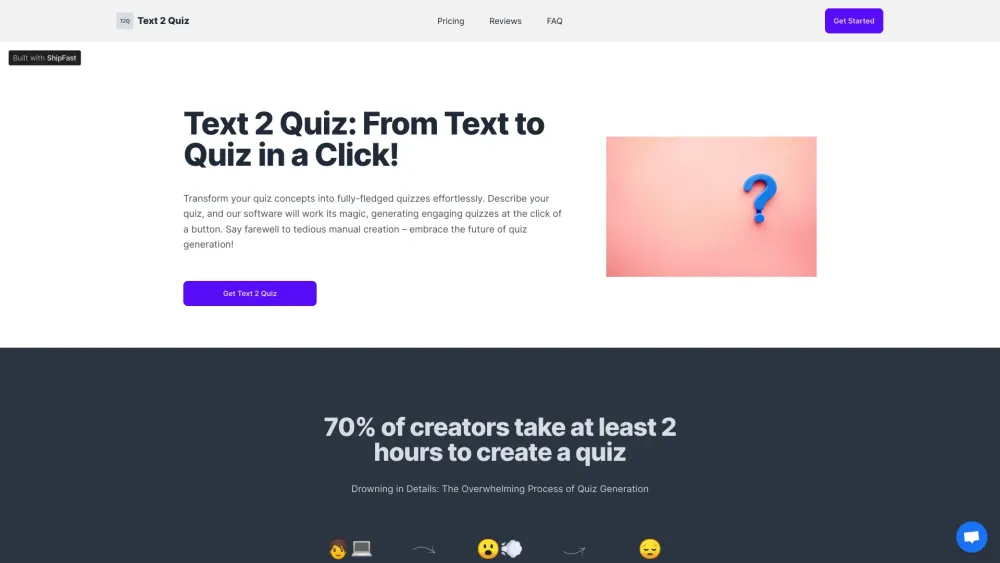 Text 2 Quiz website screenshot