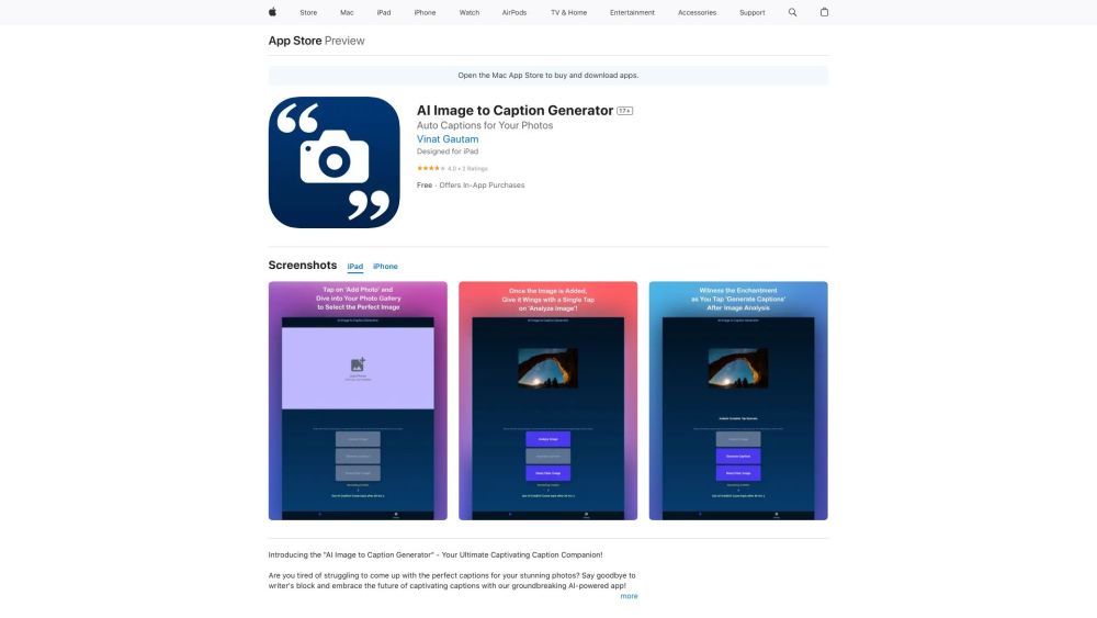 Ai Image To Captions Generator website screenshot