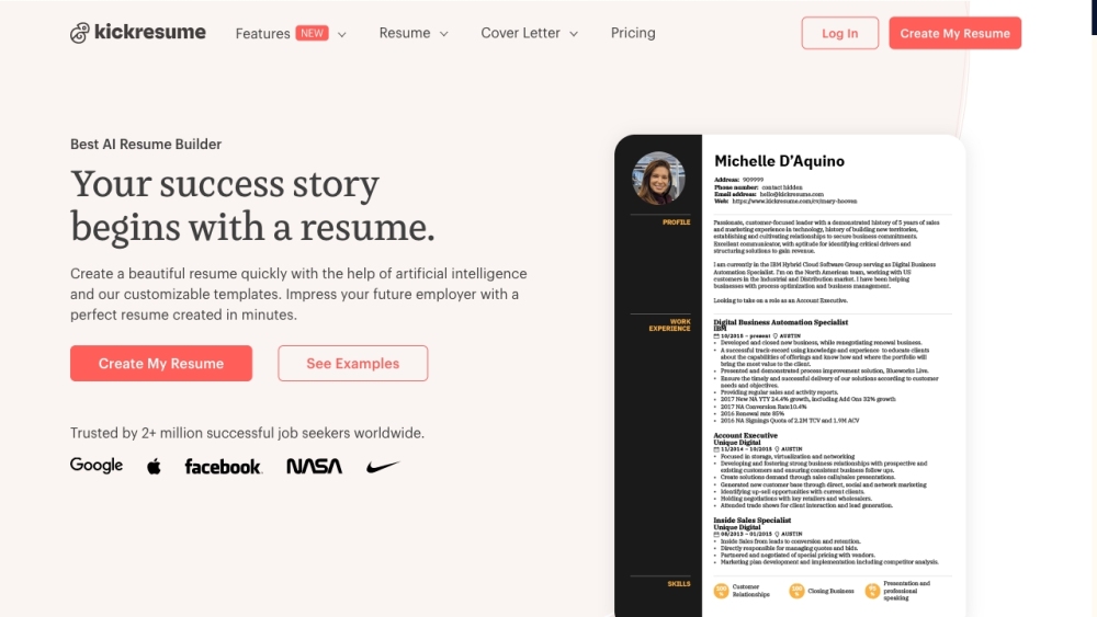 Kickresume website screenshot