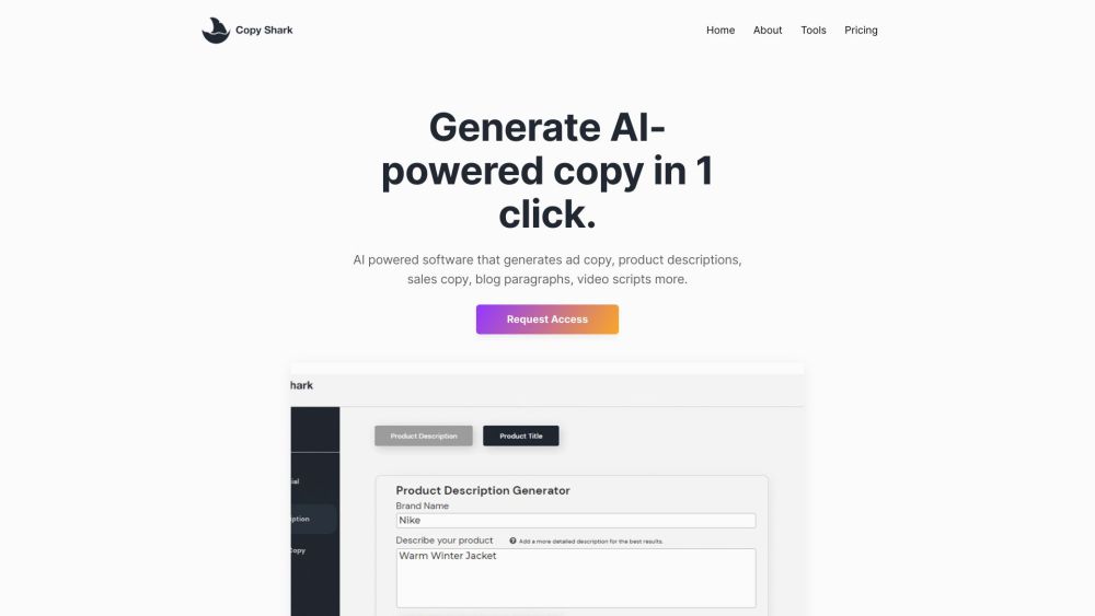 Copyshark Ai website screenshot