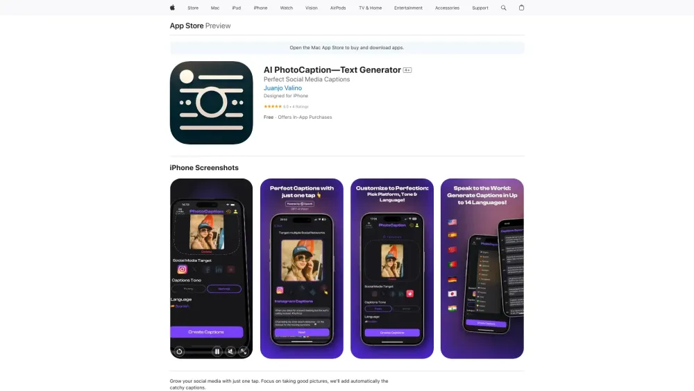Photocaption website screenshot