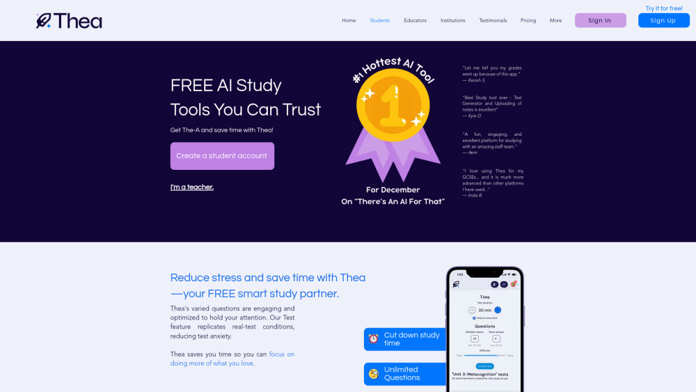 Thea website screenshot