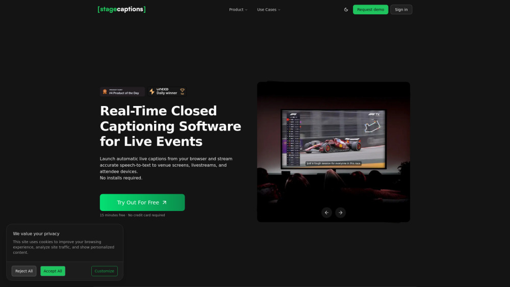 Stagecaptions Io website screenshot