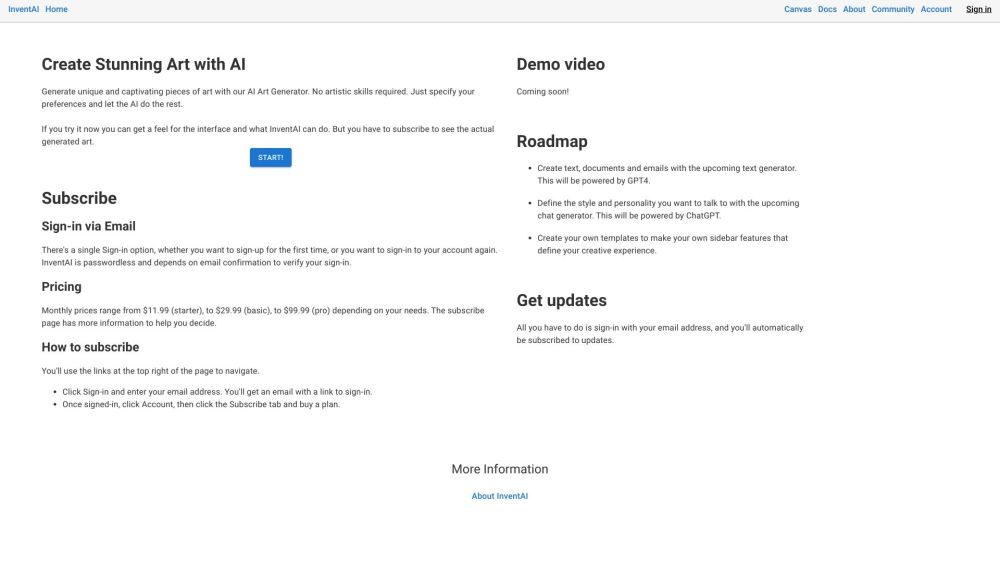 InventAI website screenshot
