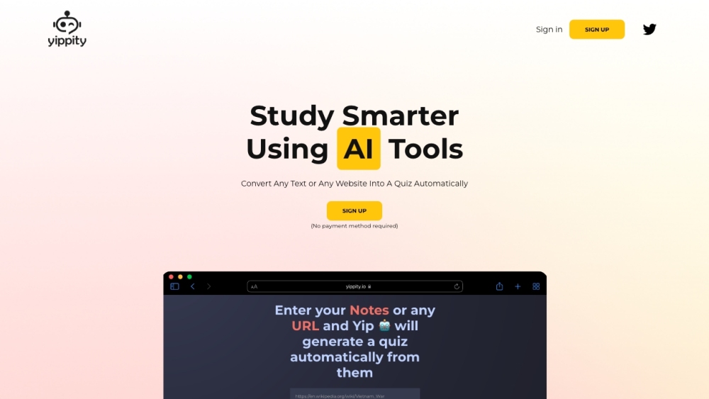 Yip website screenshot