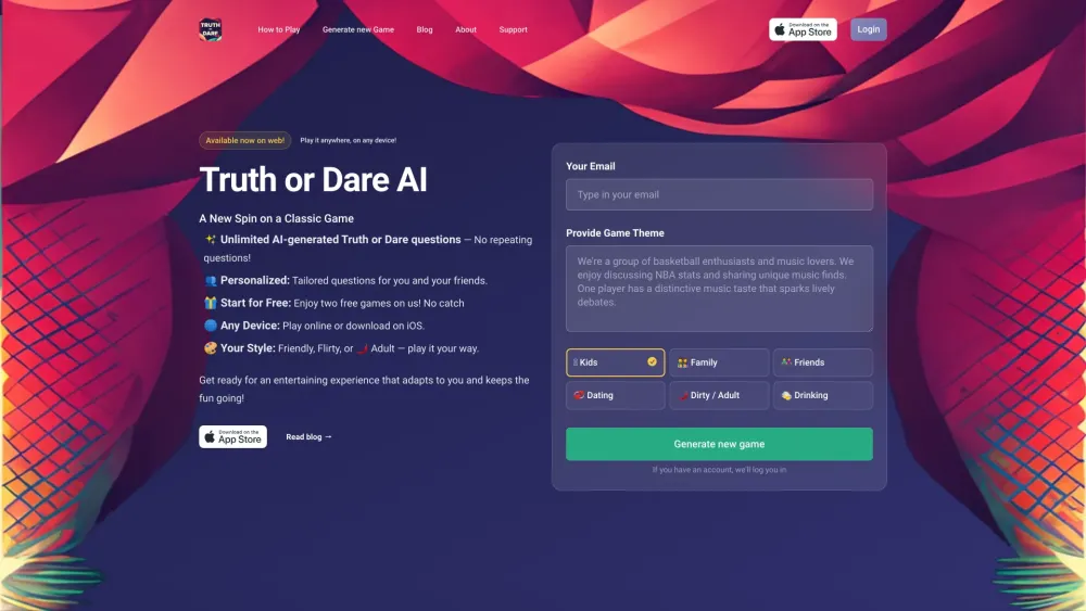 Truth Or Dare Ai website screenshot