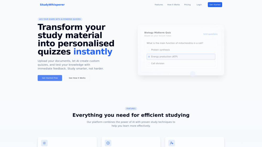 Studywhisperer website screenshot
