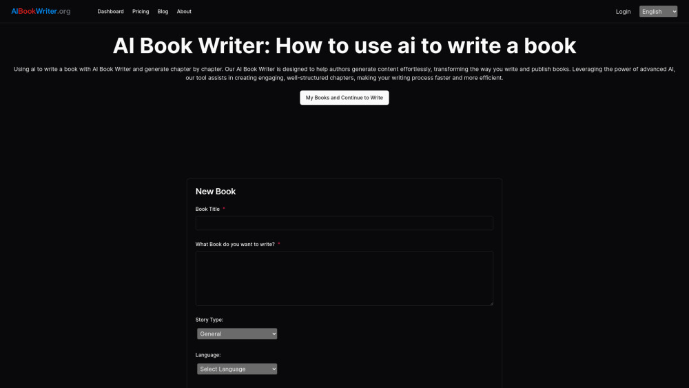 Ai Book Writer website screenshot