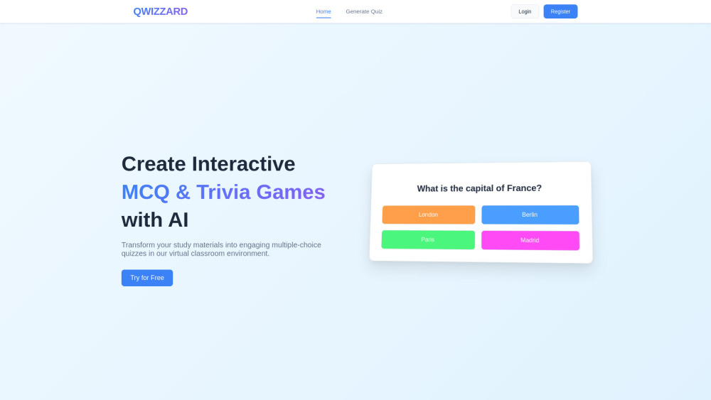 Qwizzard website screenshot