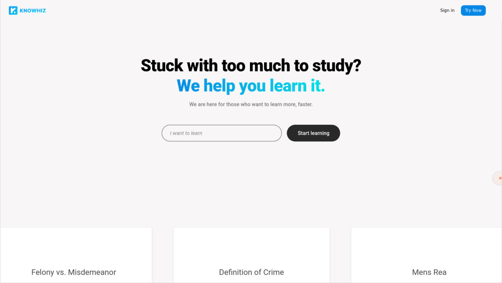 Knowhiz website screenshot