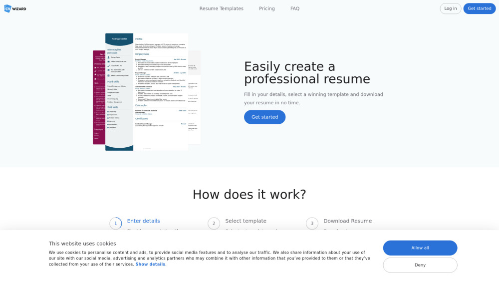 Cvwizard website screenshot