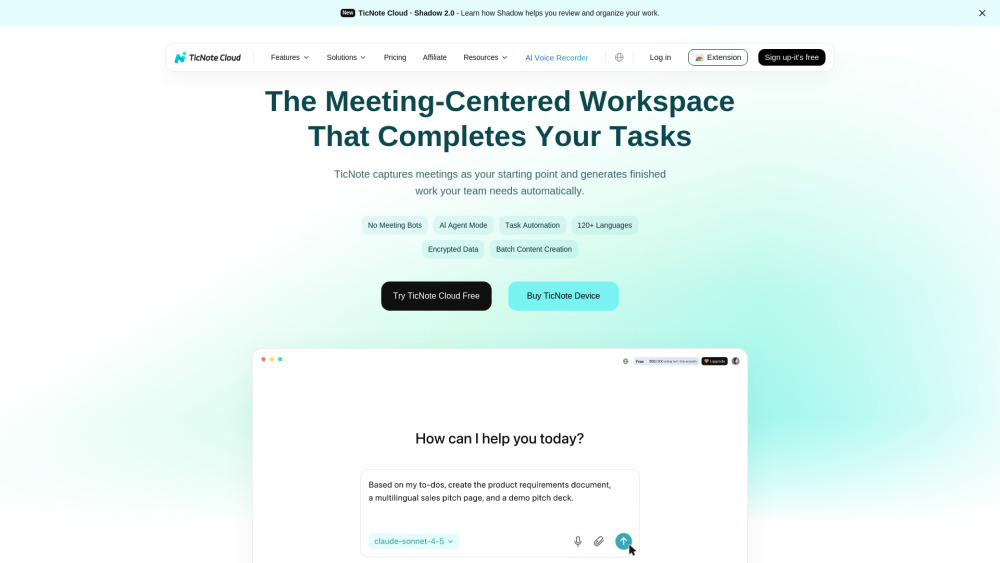 Ticnote Cloud website screenshot