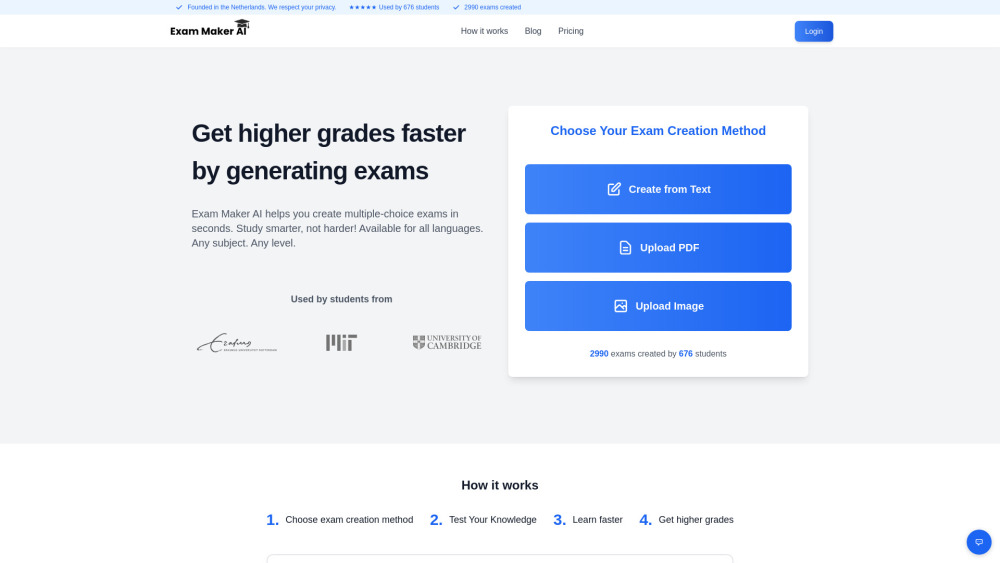 Exam Maker Ai website screenshot